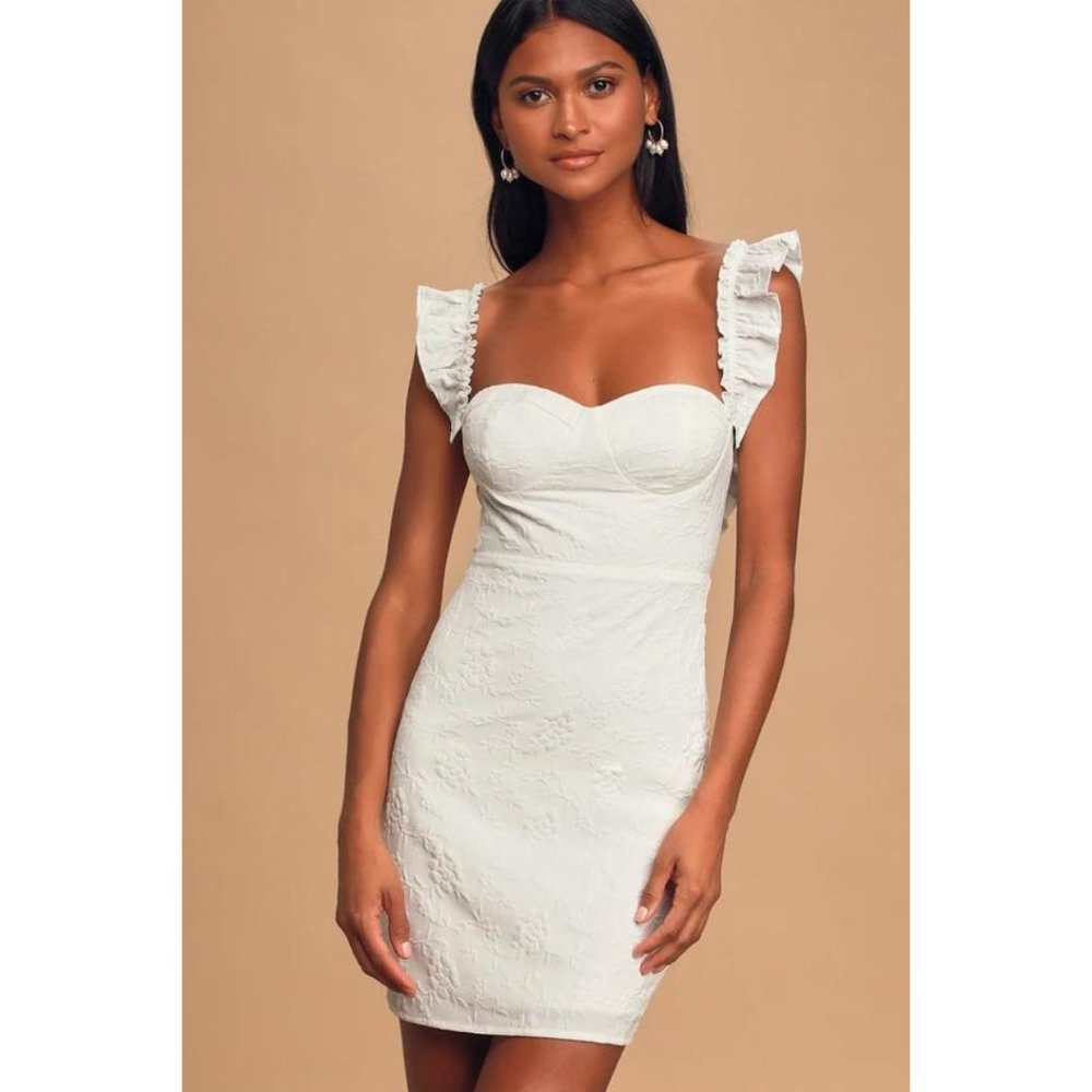 Lulu's Butterfly Kisses White Jacquard Sleeveless Mini Dress